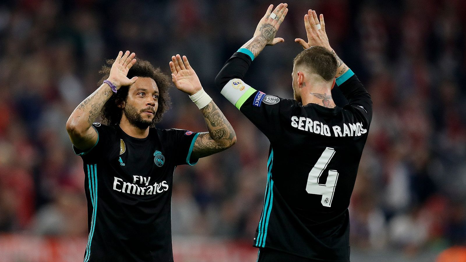 Marcelo y Sergio Ramos, internacionales con Brasil y España, en las semifinales contra el Bayern.