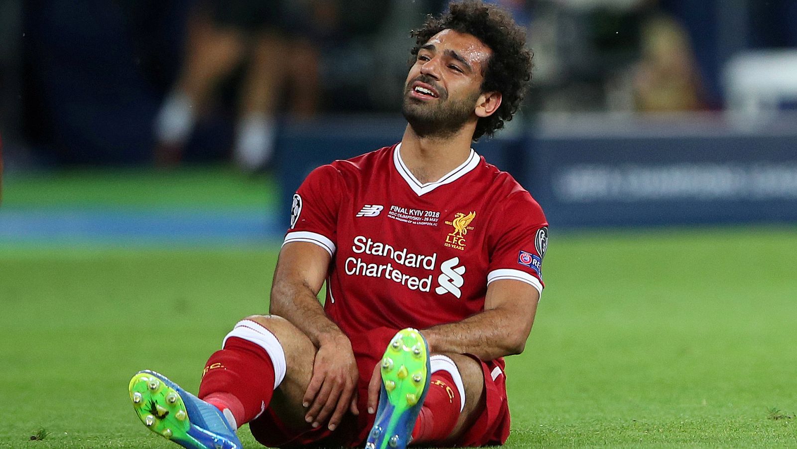 Mohamed Salah, tras lesionarse en la final de la Champions.