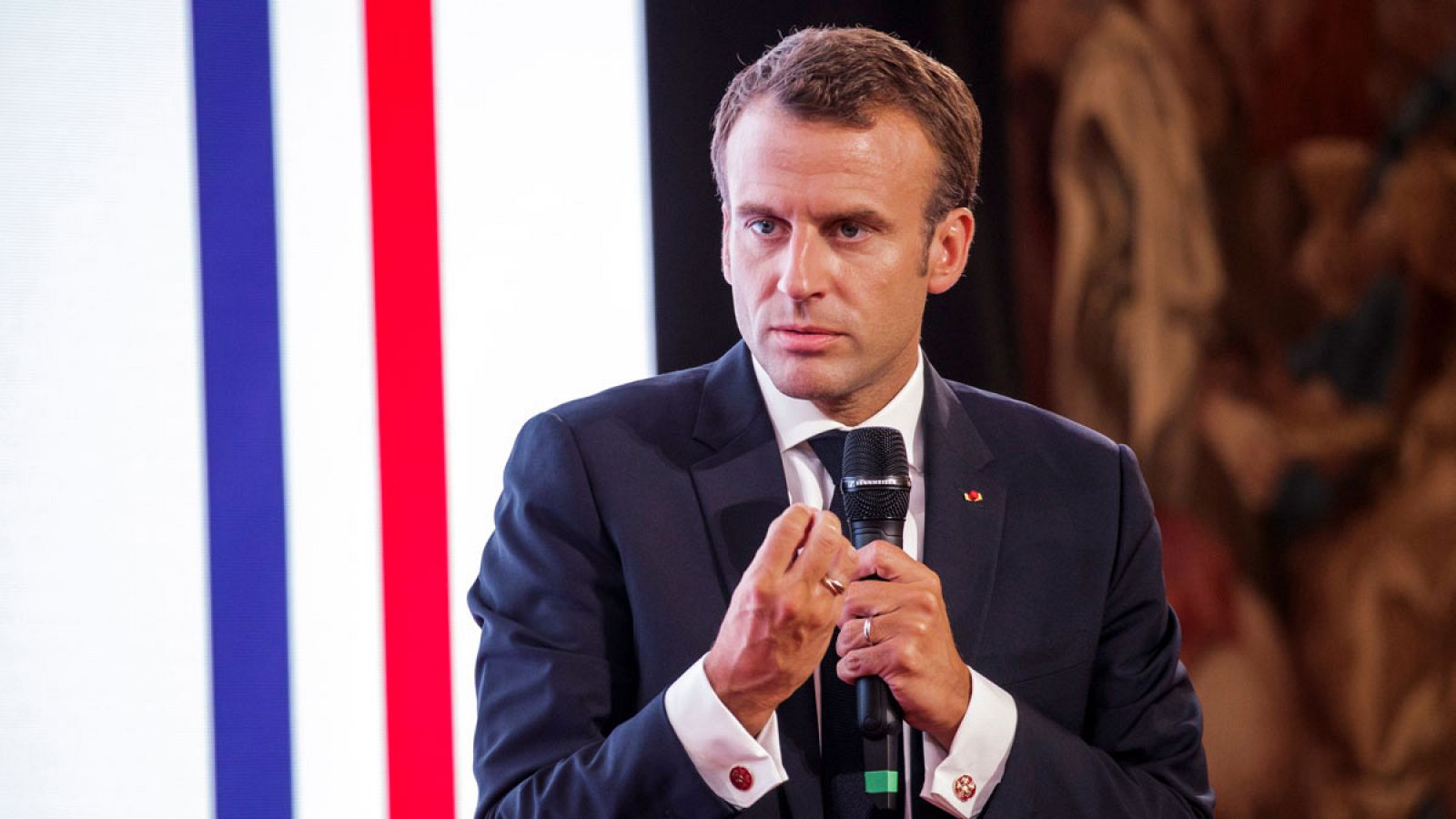 El presidente francés, Emmanuel Macron, el jueves 31 de mayo de 2018 durante un acto en el palacio del Elíseo.