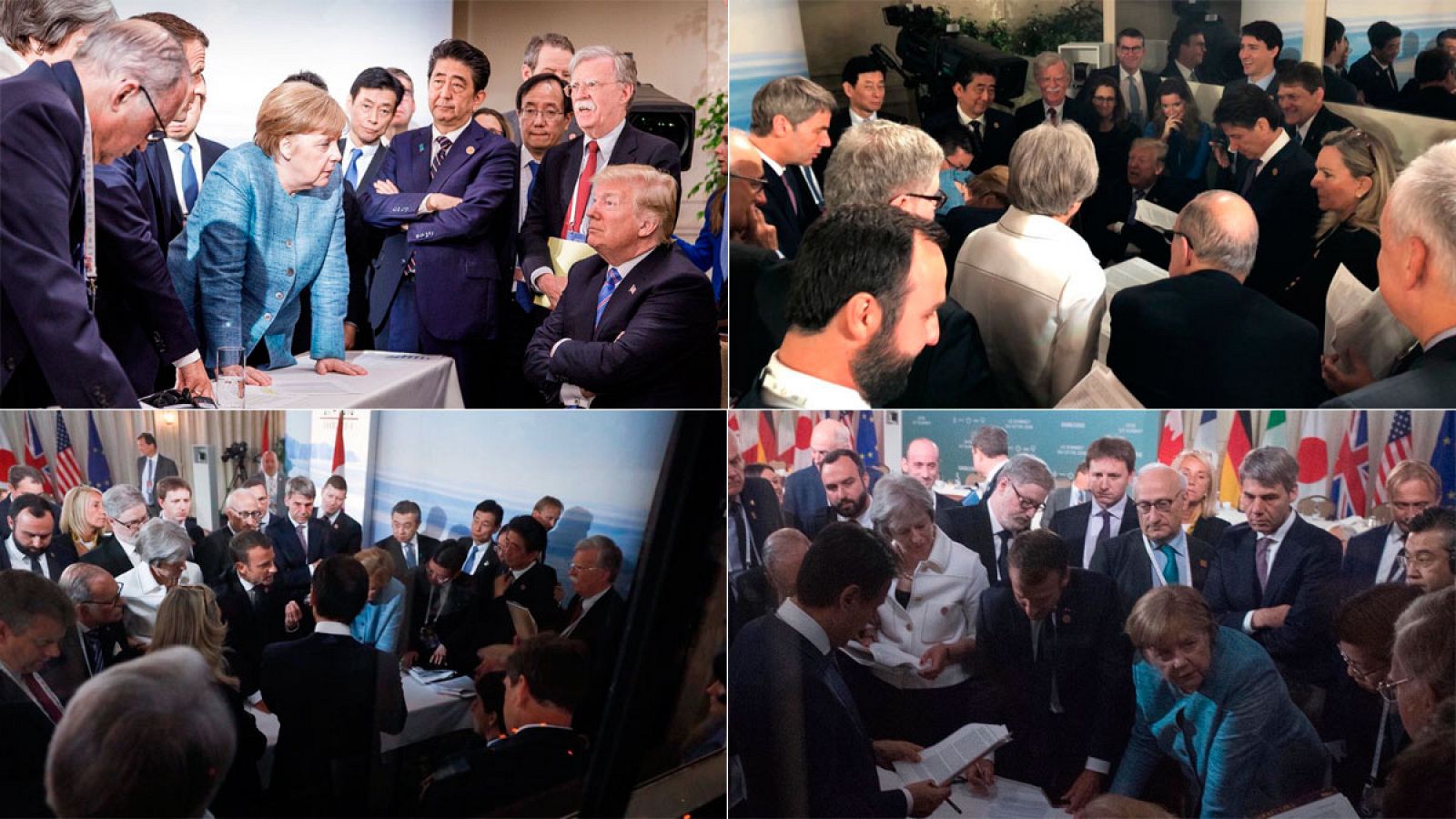 Cuatro imágenes de la misma reunión del G7 difundidas por Alemania, EE.UU., Francia e Italia