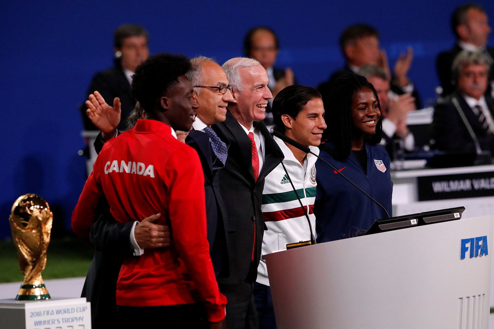 Un instante de la presentación de la candidatura de Norteamérica este miércoles en el Congreso de la FIFA en Moscú