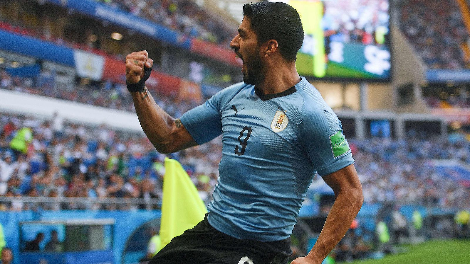 Luis Suárez celebra su gol a Arabia Saudí.