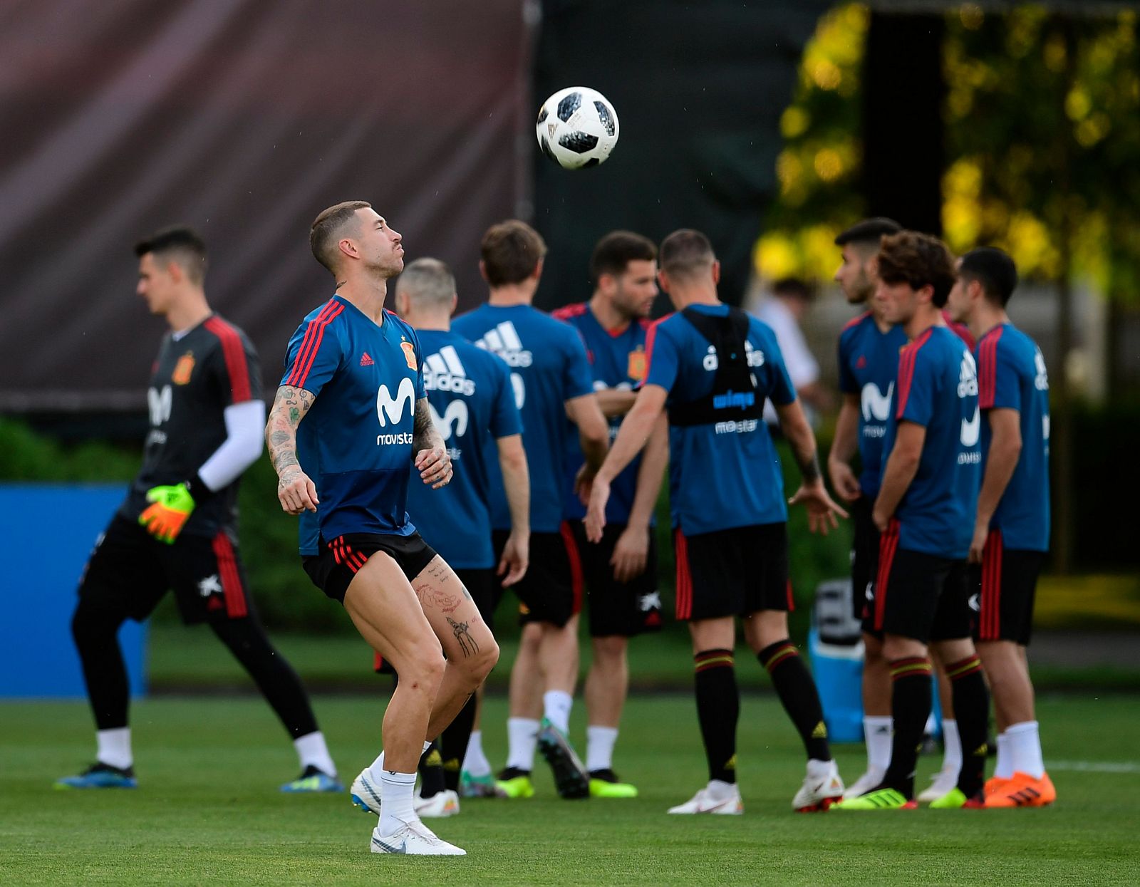 La selección española durante el entrenamiento del equipo.