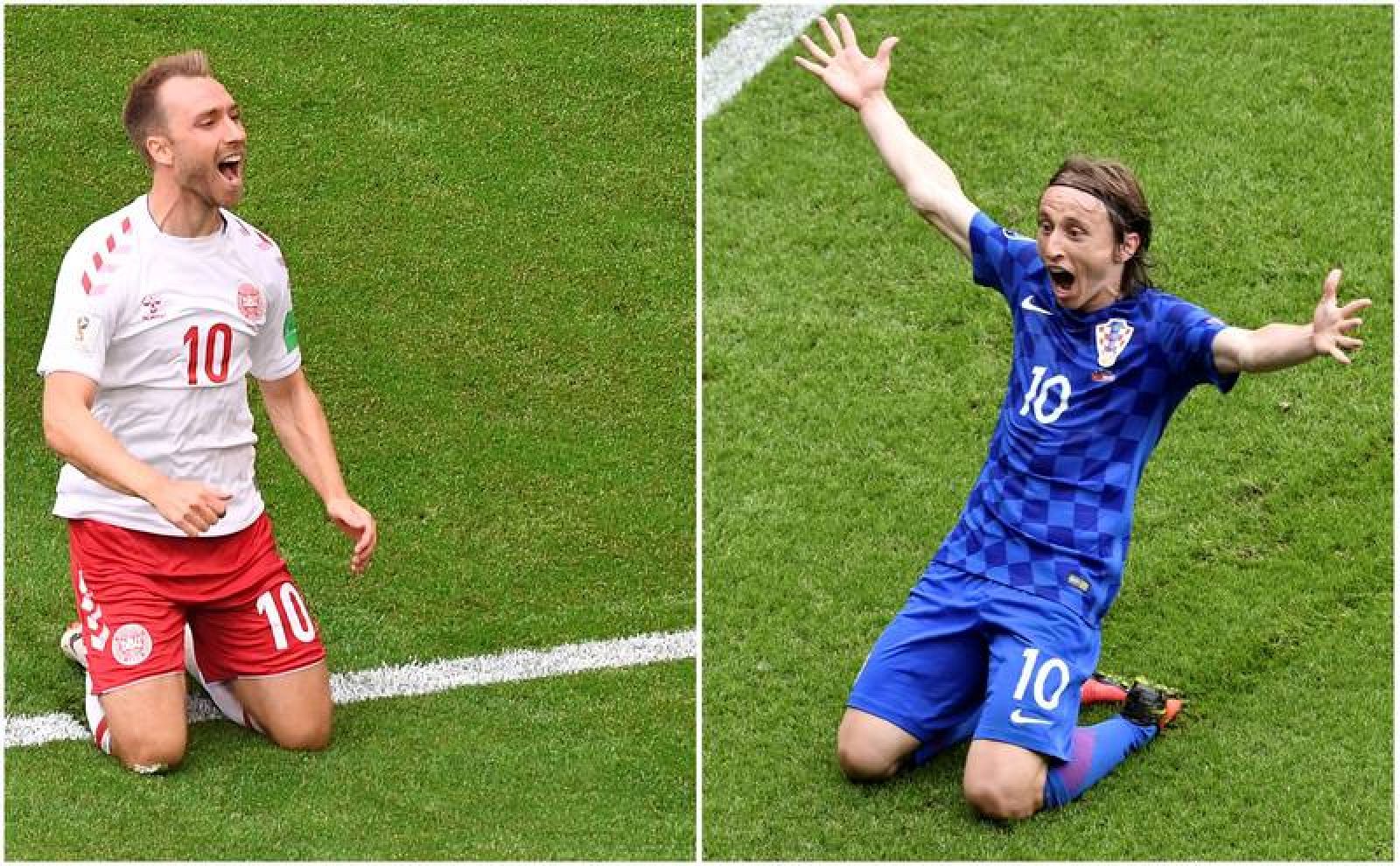 El danés Eriksen (i) y el croata Modric 