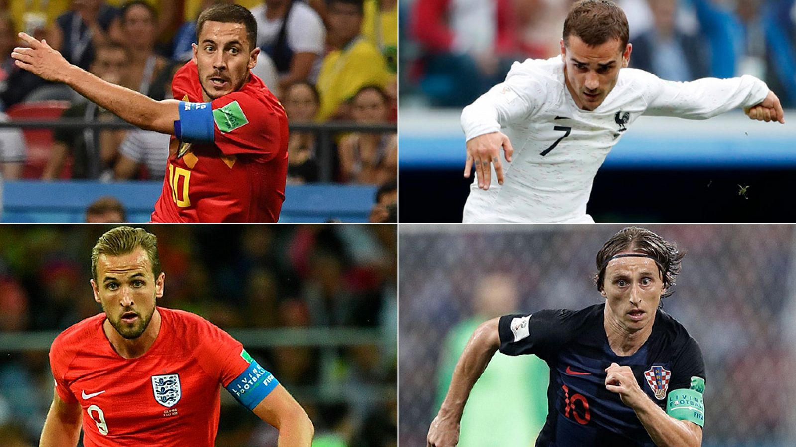 Hazard, Griezmann, Kane y Modric, cuatro estrellas de los semifinalistas del Mundial.