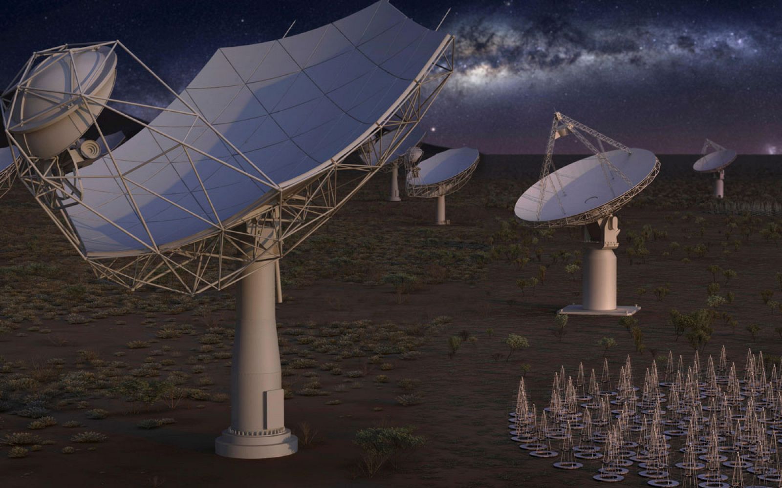 Recreación artística facilitada por SKA Organisation del radiotelescopio SKA (Square Kilometre Array)