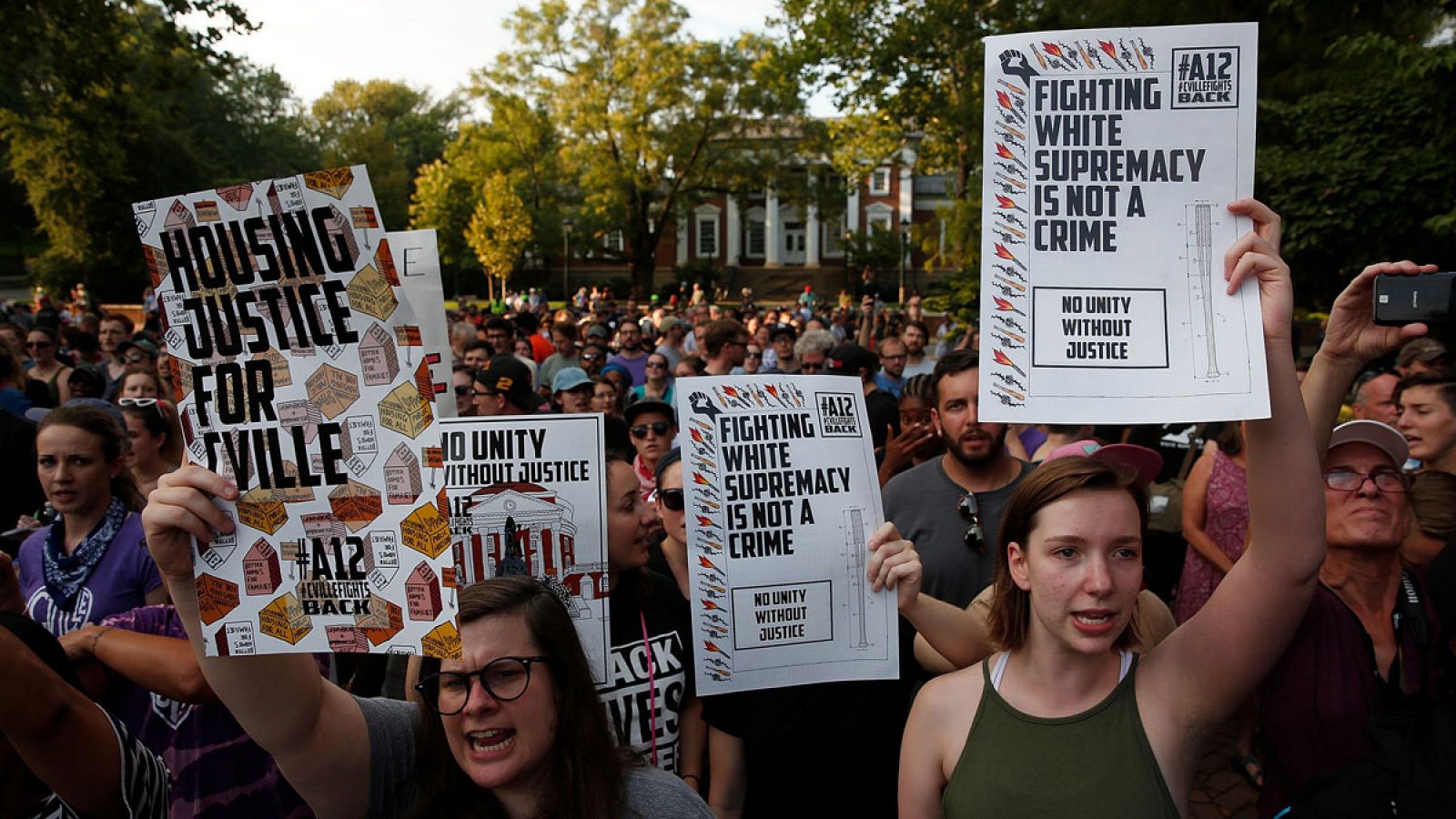 Imagen de la protesta de este sábado, 11 de agosto de 2018, contra el supremacismo blanco en Charlottesville, Virginia (EE.UU.).