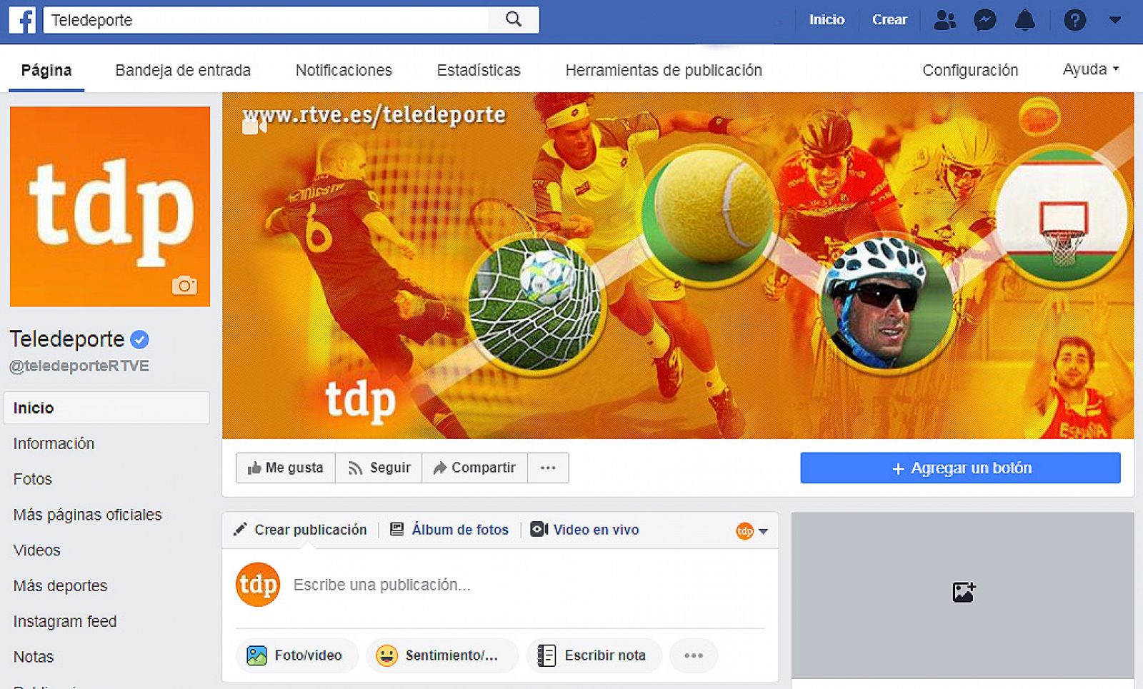 Pantallazo de la página de Teledeporte en Facebook donde se podrán seguir las etapas de la Vuelta 2018.