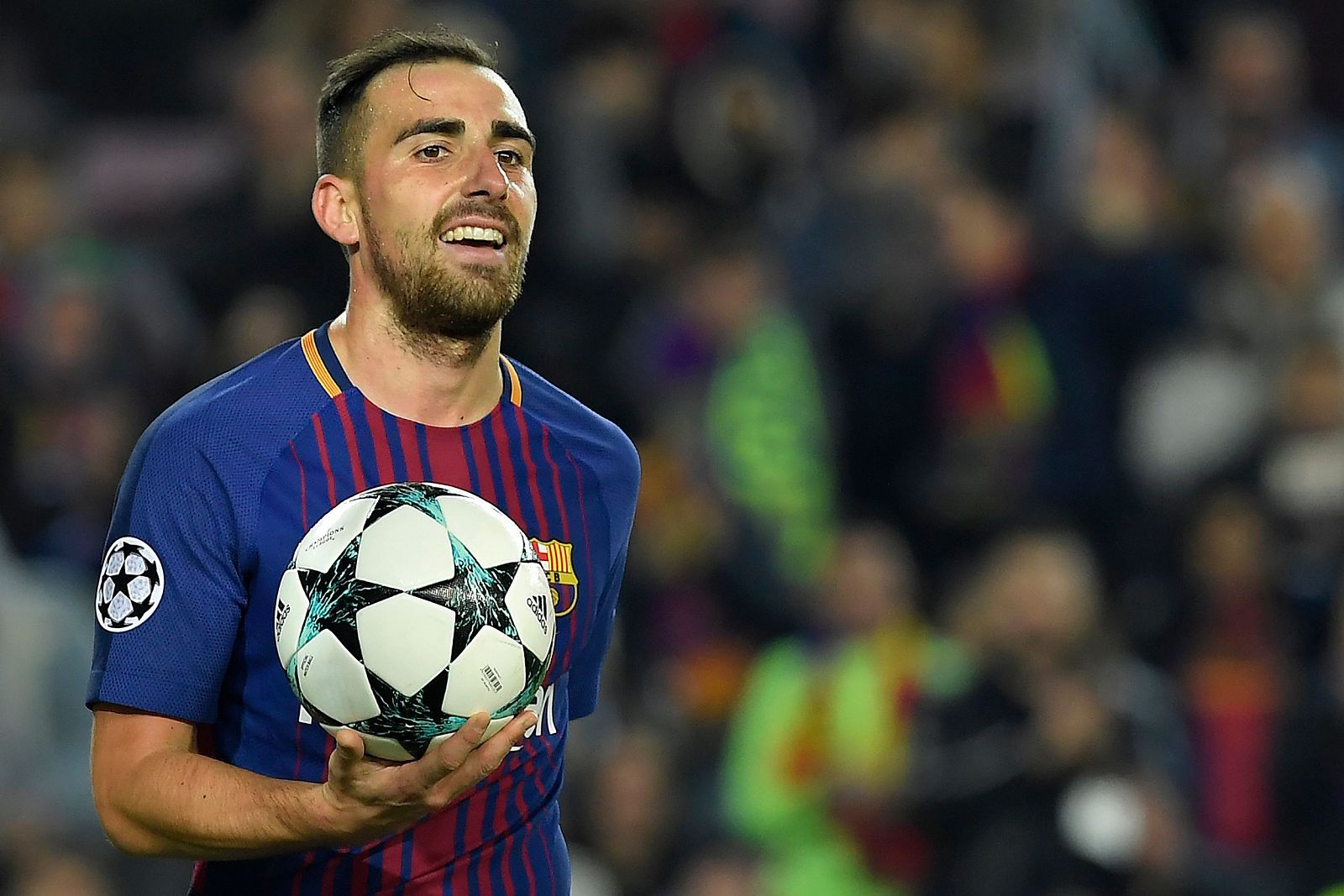 Paco Alcácer, tras anotar un gol con el Barça la pasada temporada