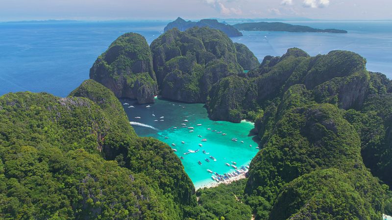 Un imagen aérea de Koh Phi Phi Leh, Tailandia