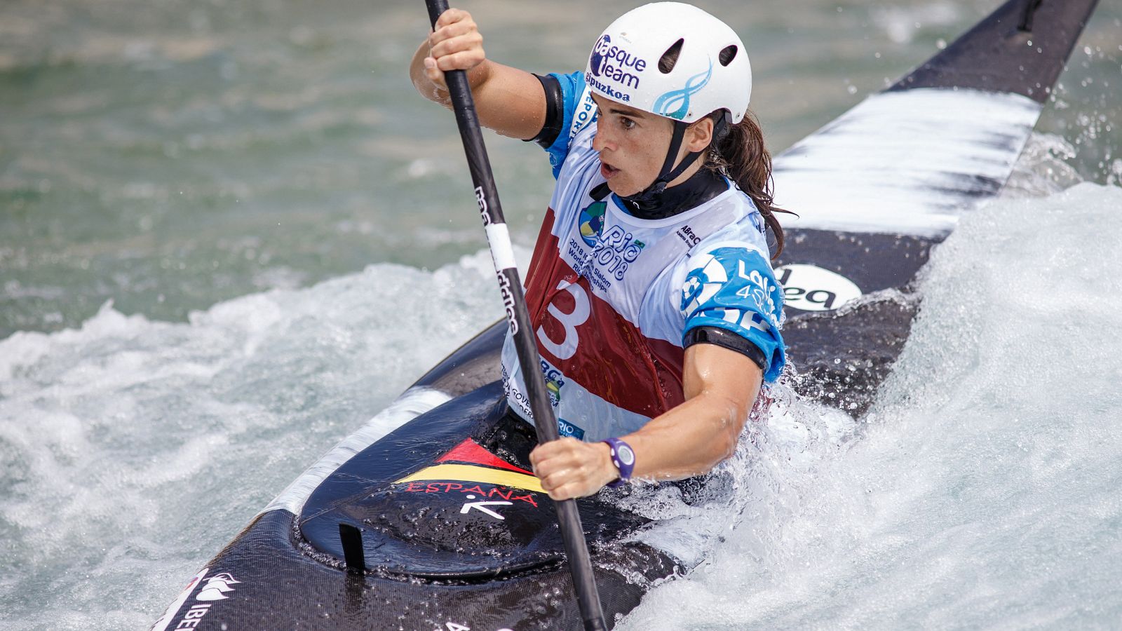 La campeona olímpica Maialen Chourraut, compitiendo en K1 en loa Mundiales.