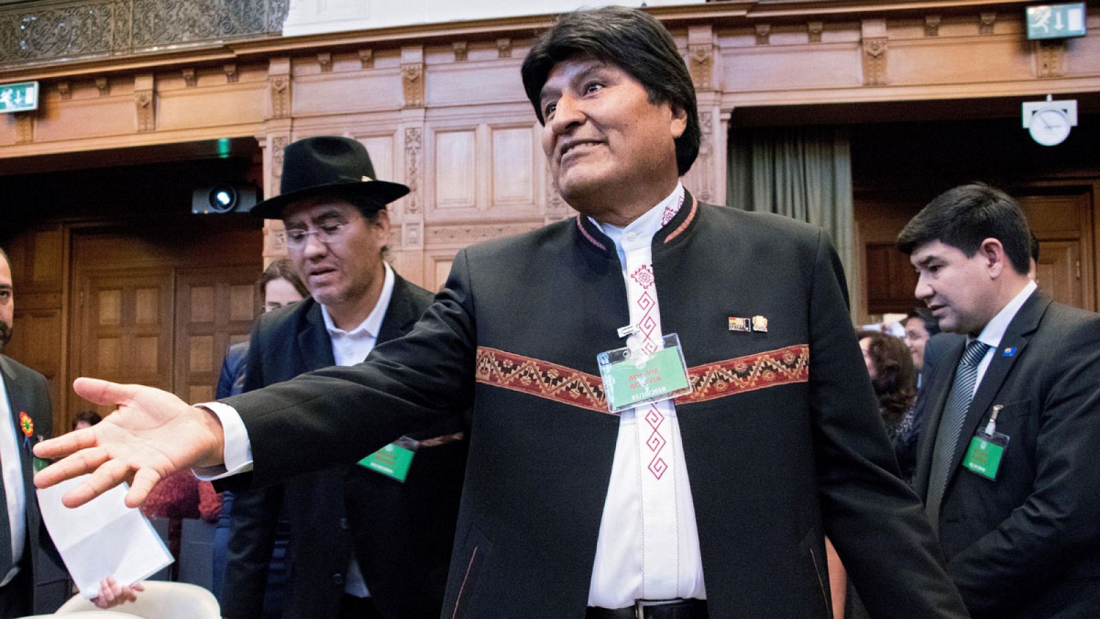 El presidente de Bolivia Evo Morales este lunes en la sede de la Corte Internacional de Justicia