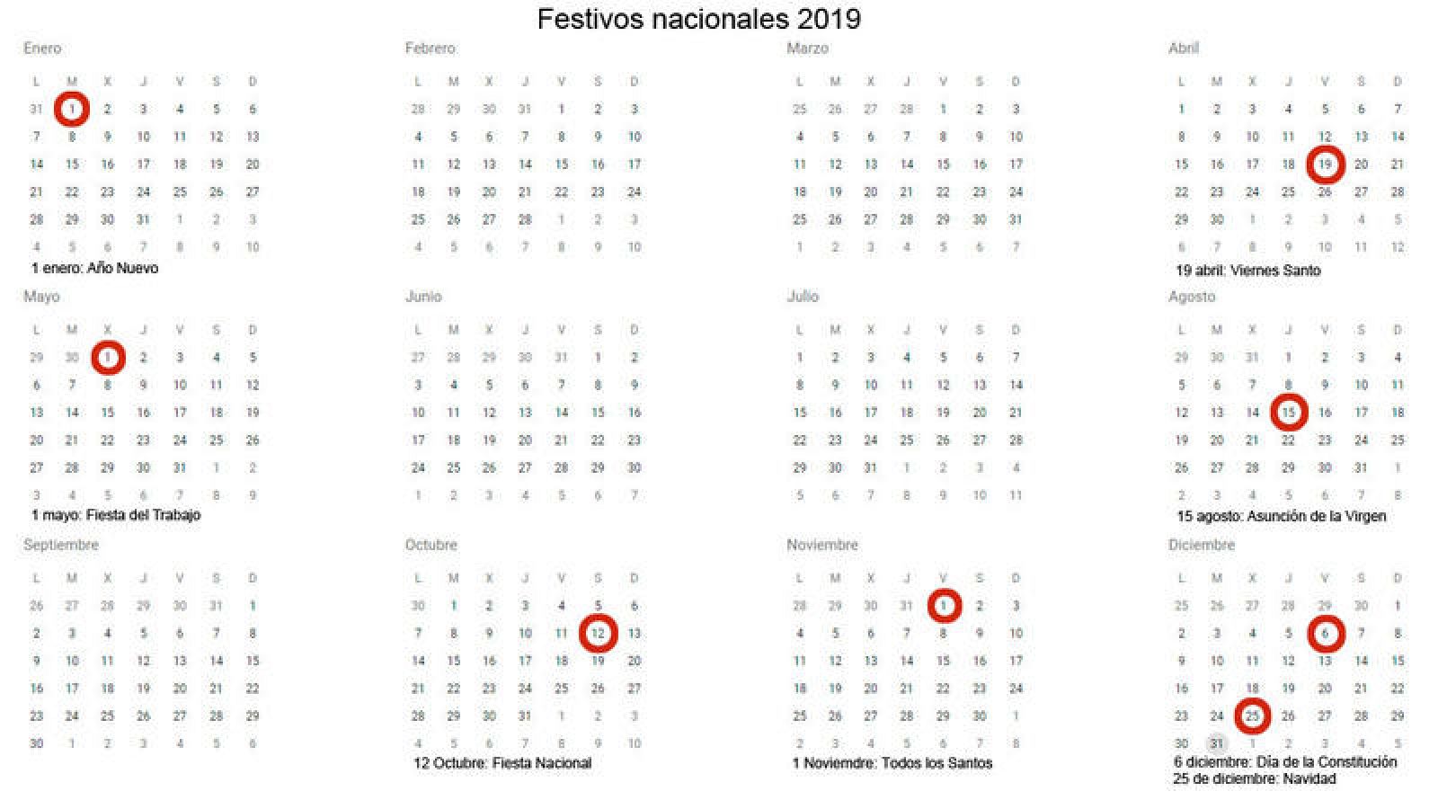 Transición Incomodidad Rudyard Kipling Calendario laboral 2019 ¡descúbrelo! | RTVE.es