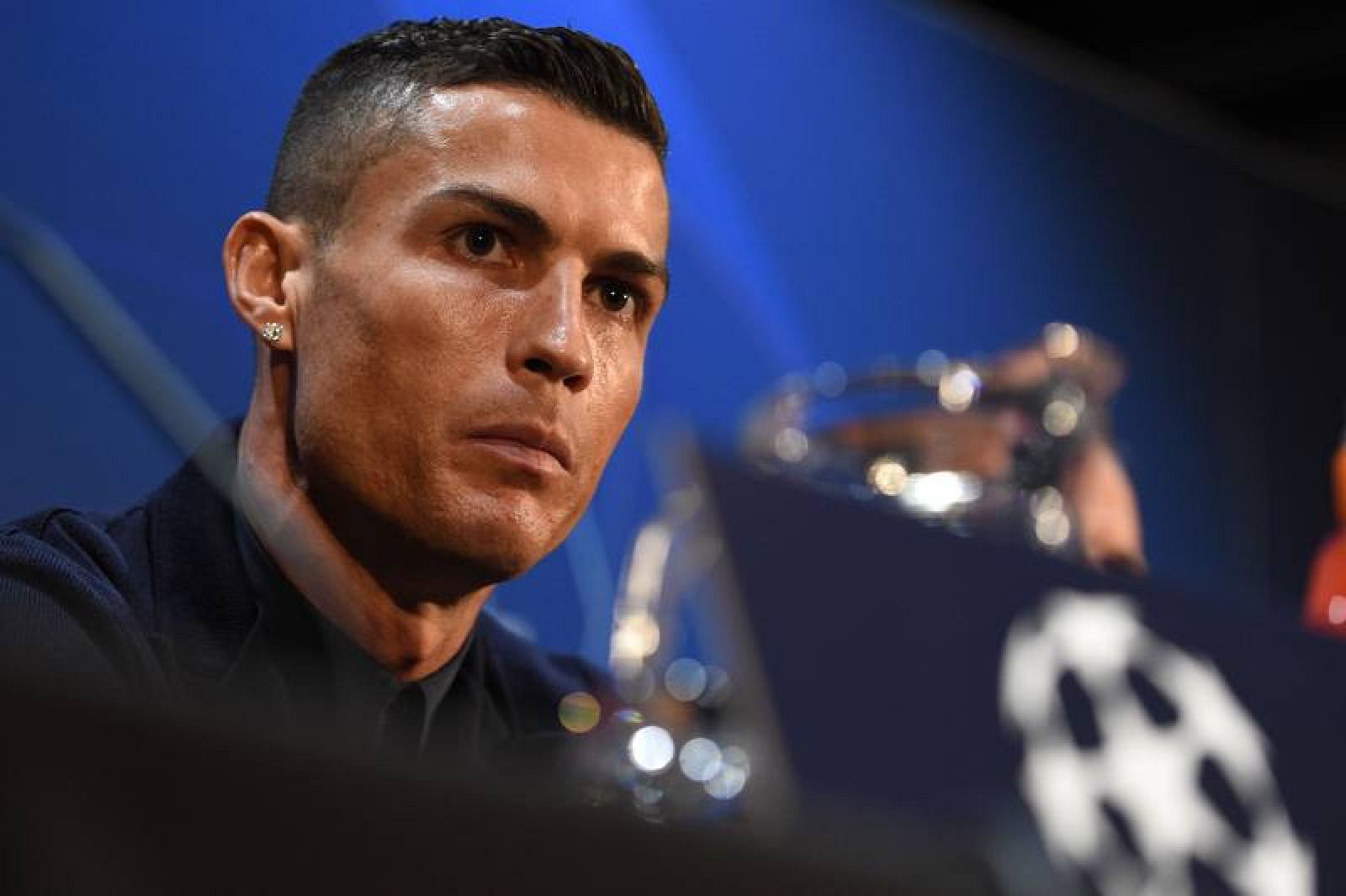 Cristiano Ronaldo durante la rueda de prensa previa al partido ante el Manchester United.