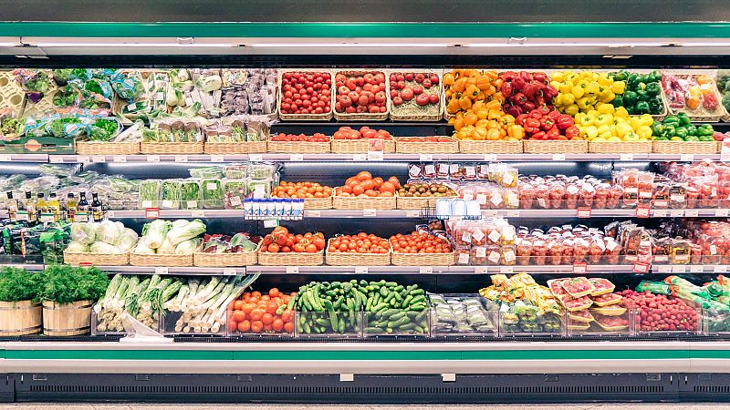 Fresh vegetables on shelf in supermarket