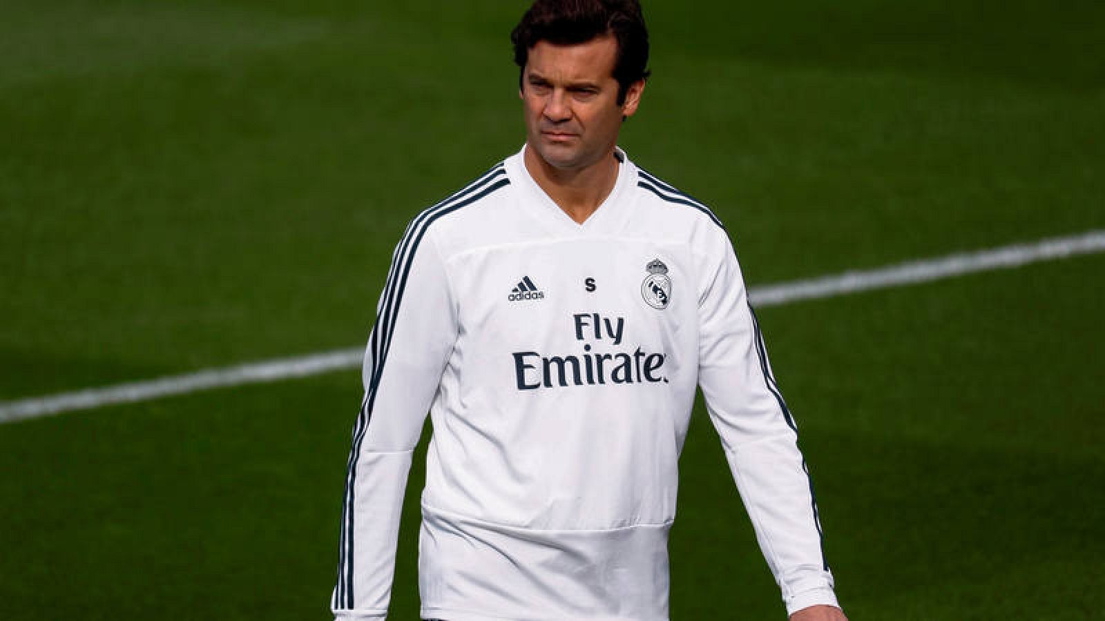 Santiago Solari, en un entrenamiento con el Real Madrid.