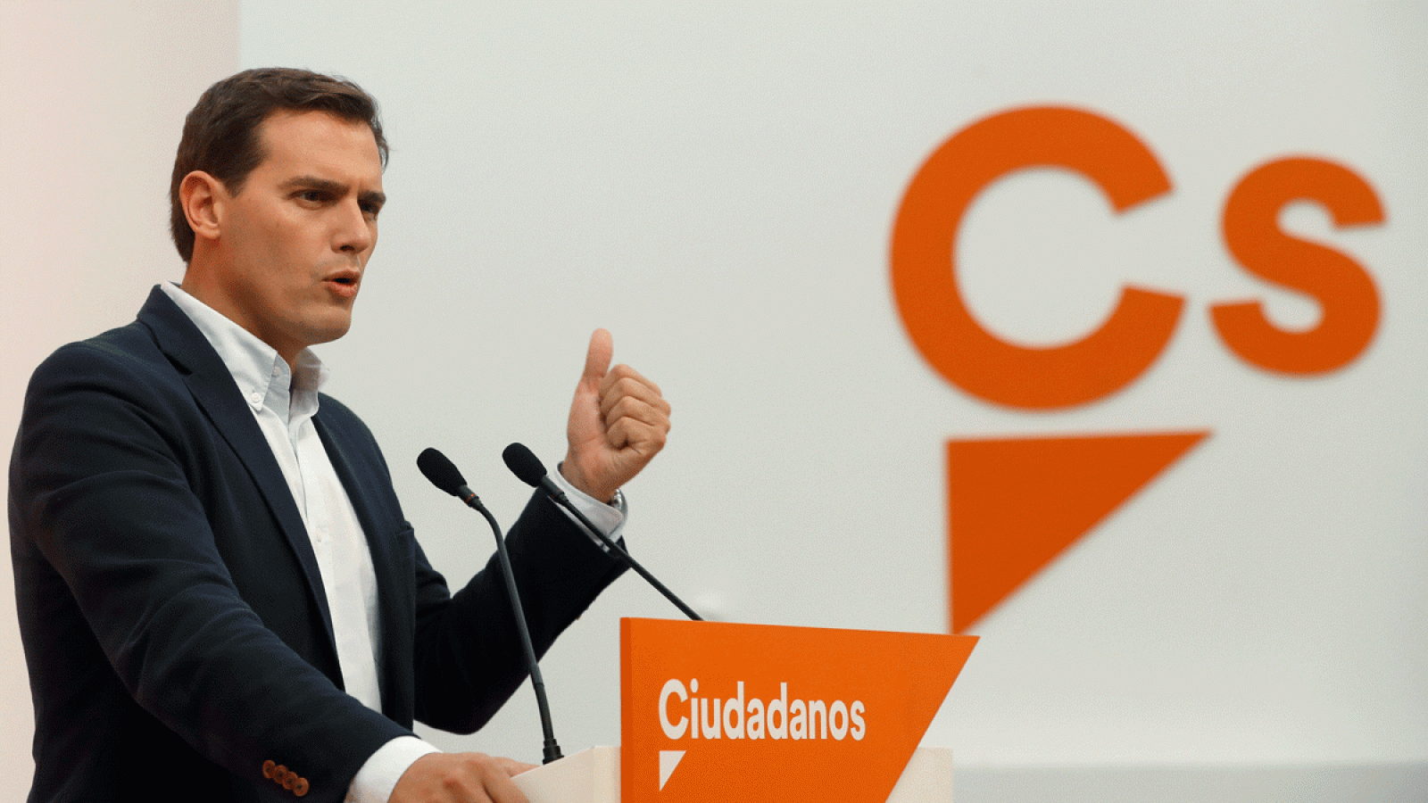 Albert Rivera durante la rueda de prensa este lunes en la sede del partido en Madrid