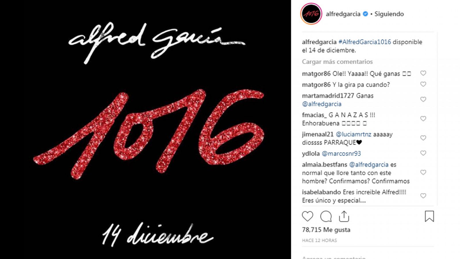 Alfred García lanza su primer disco '1016' el 14 de diciembre