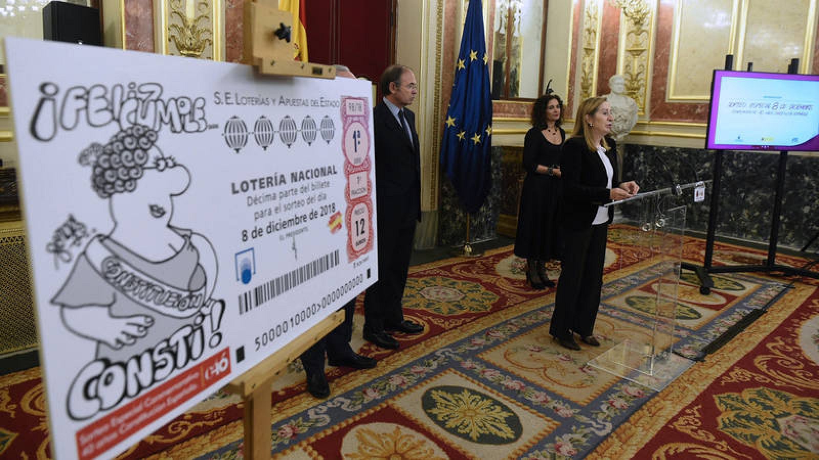 Décimo de Lotería dibujado por Forges con 'La Consti'