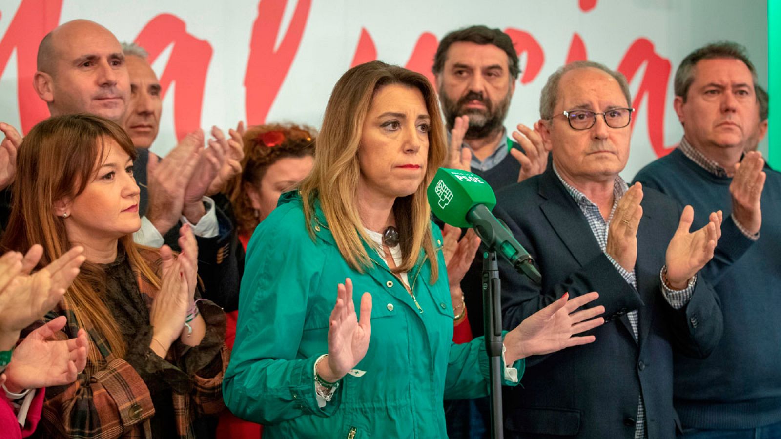 La presidenta de la Junta de Andalucía, Susana Díaz, tras conocer los resultados de las elecciones