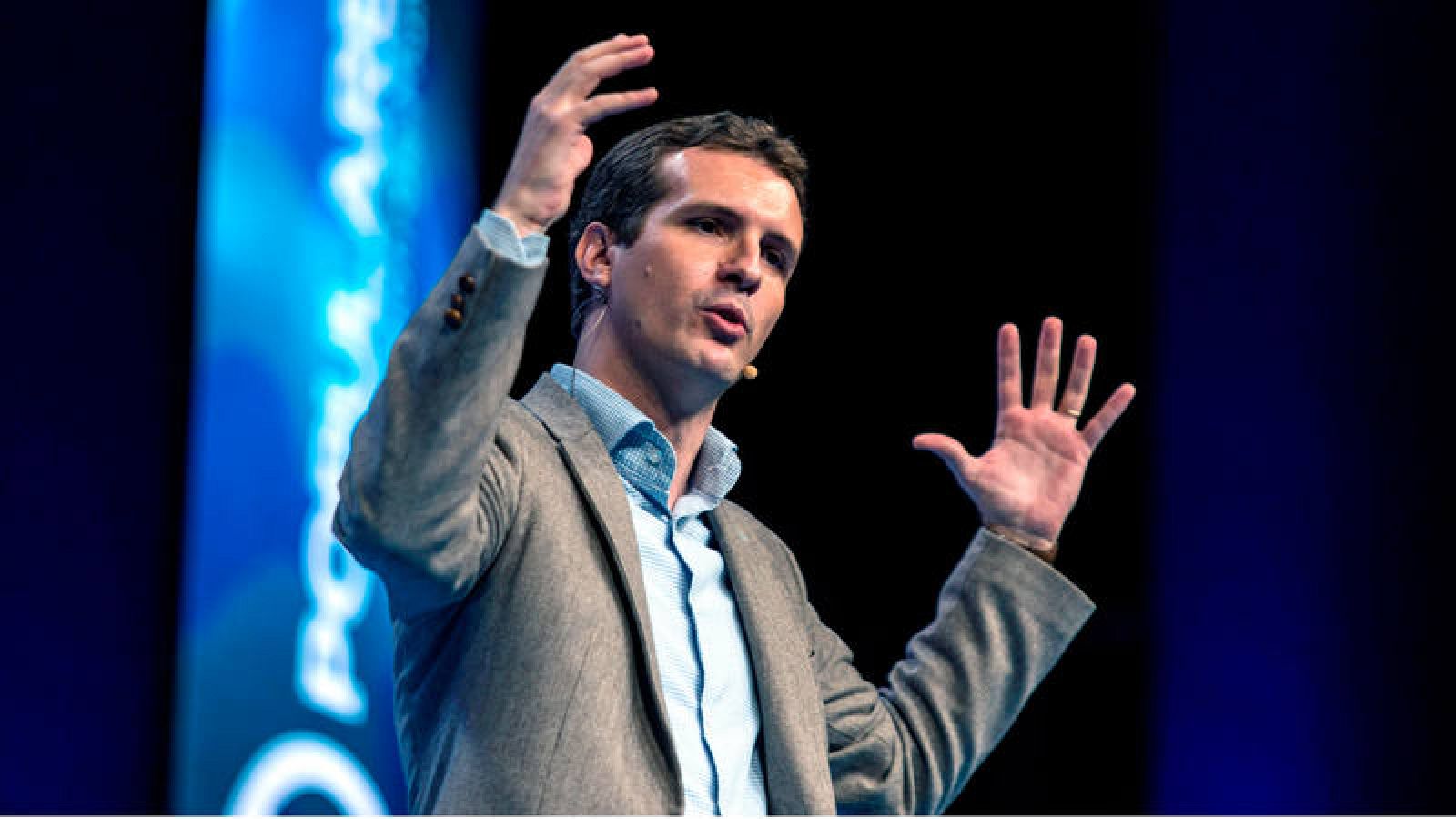  El presidente nacional del PP, Pablo Casado durante su intervención en el acto de su partido para presentar a los candidatos en las elecciones de 2019 a la presidencia autonómica murciana.