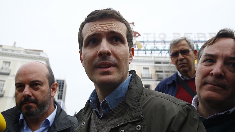 Imagen de archivo del dirigente del PP, Pablo Casado, en una manifestación en apoyo a la Prisión Permanente Revisable