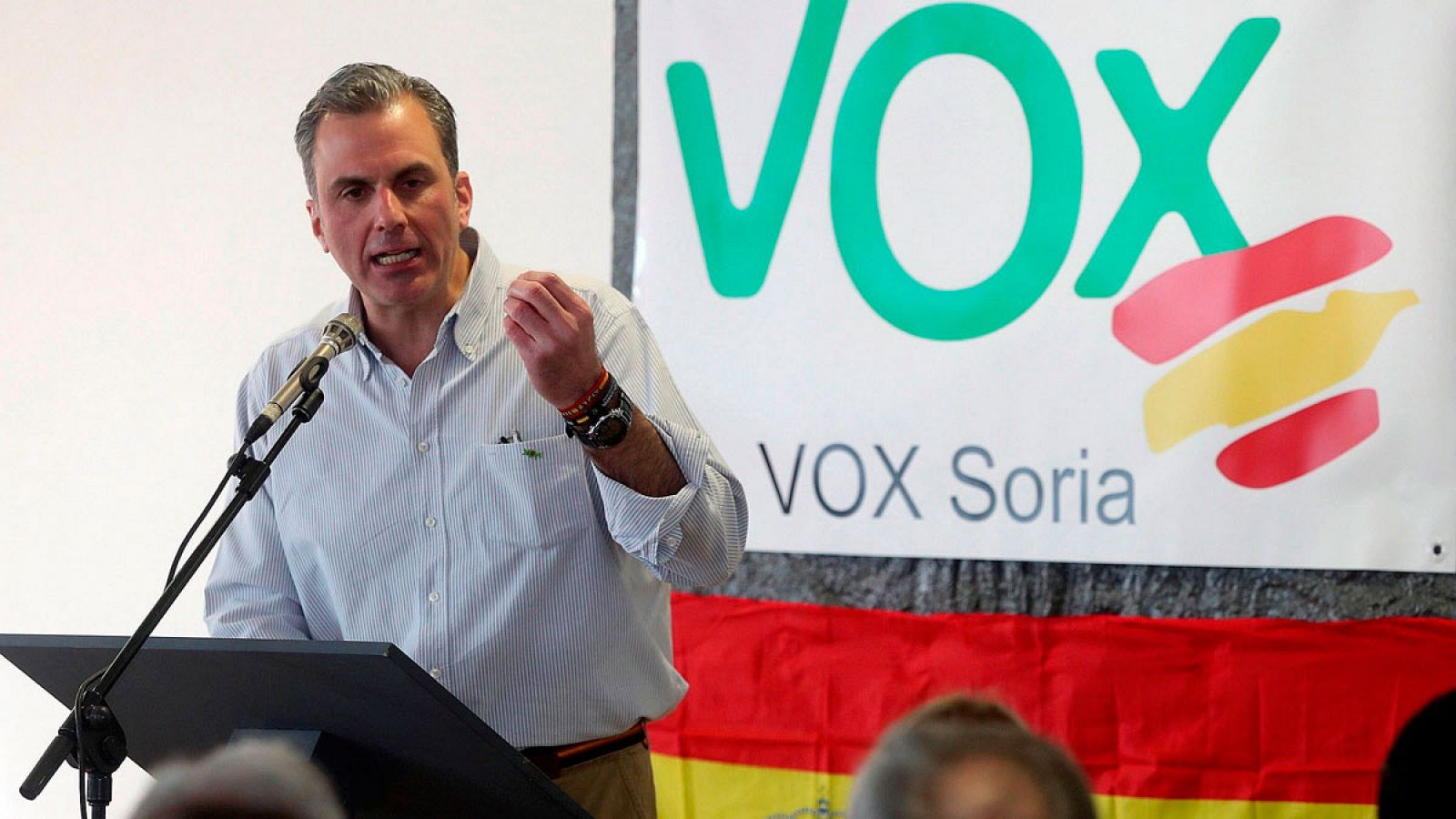 El secretario general de Vox, Javier Ortega Smith, durante la presentación de su formación política en Soria.