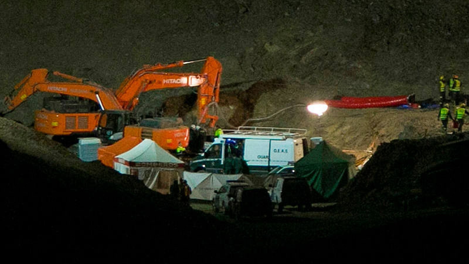 Imagen del dispositivo de rescate de Julen en el pozo de Totalán