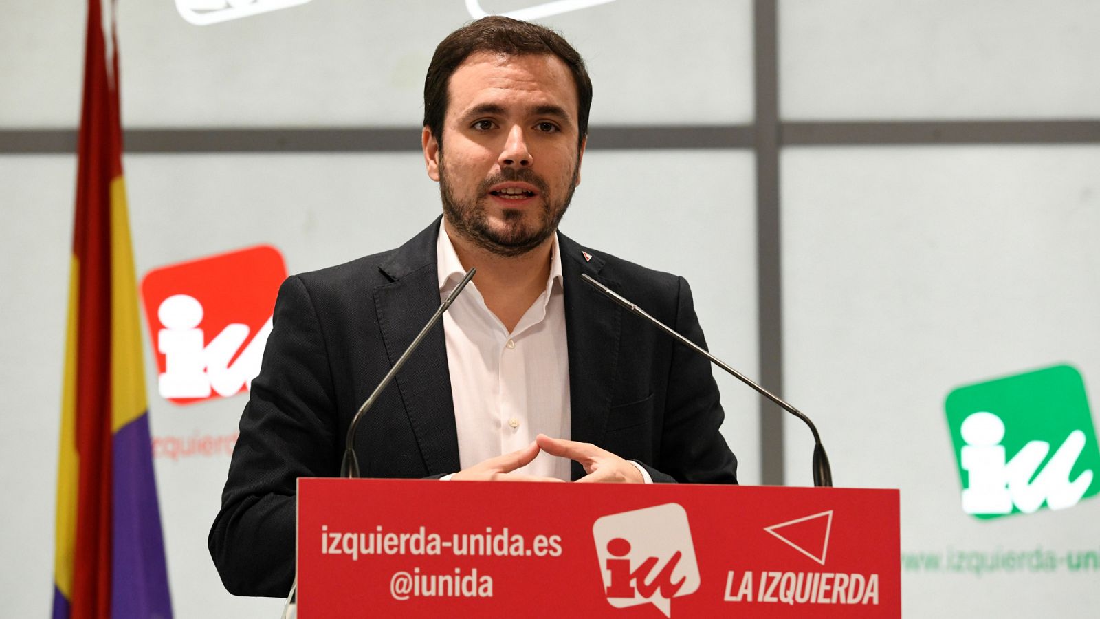 El coordinador federal de IU, Alberto Garzón, durante una reunión de la Coordinadora Federal de la formación