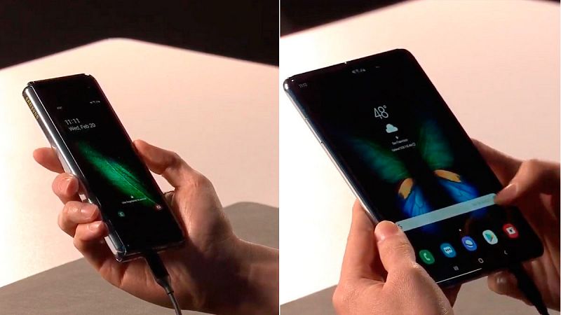 El Galaxy Fold plegado, a la izquierda, y desplegado, a la derecha.