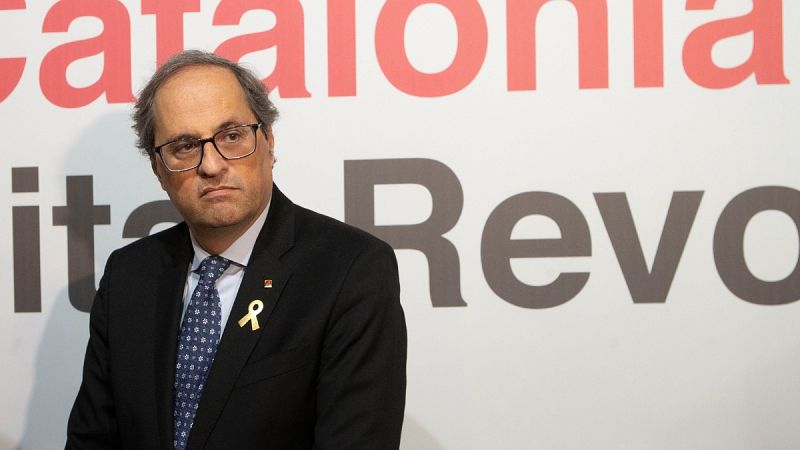 El Presidente de la Generalitat Quim Torra, durante la primera jornada del MWC.
