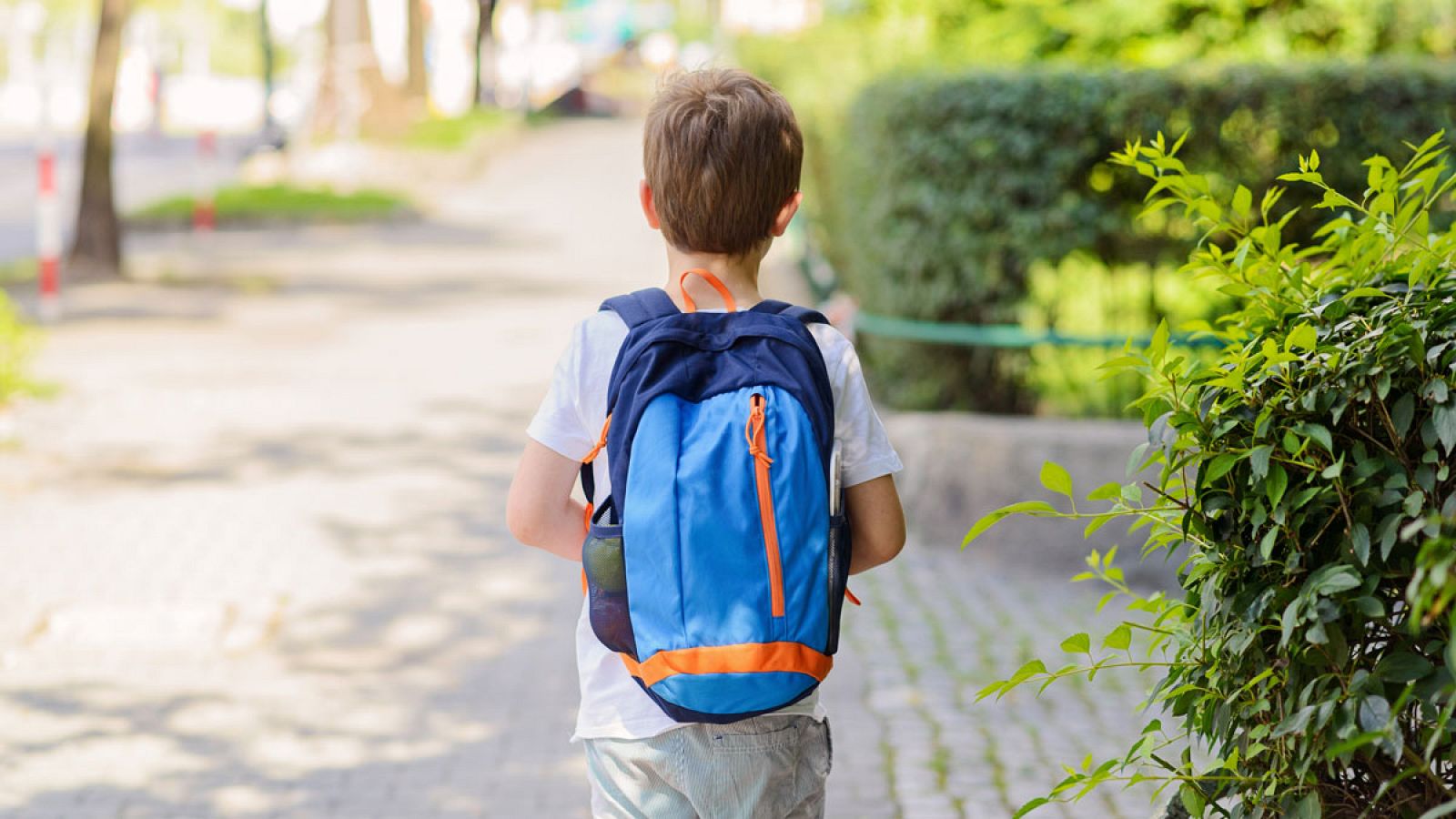 Imagen de archivo de un niño caminando solo