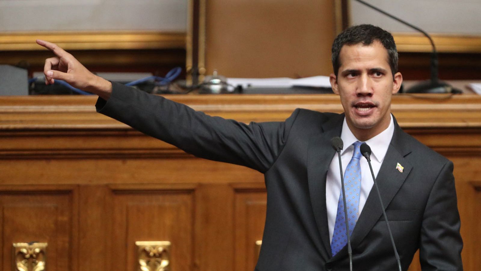 El presidente de la Asamblea Nacional de Venezuela, Juan Guaidó, durante una sesión en la sede del Parlamento