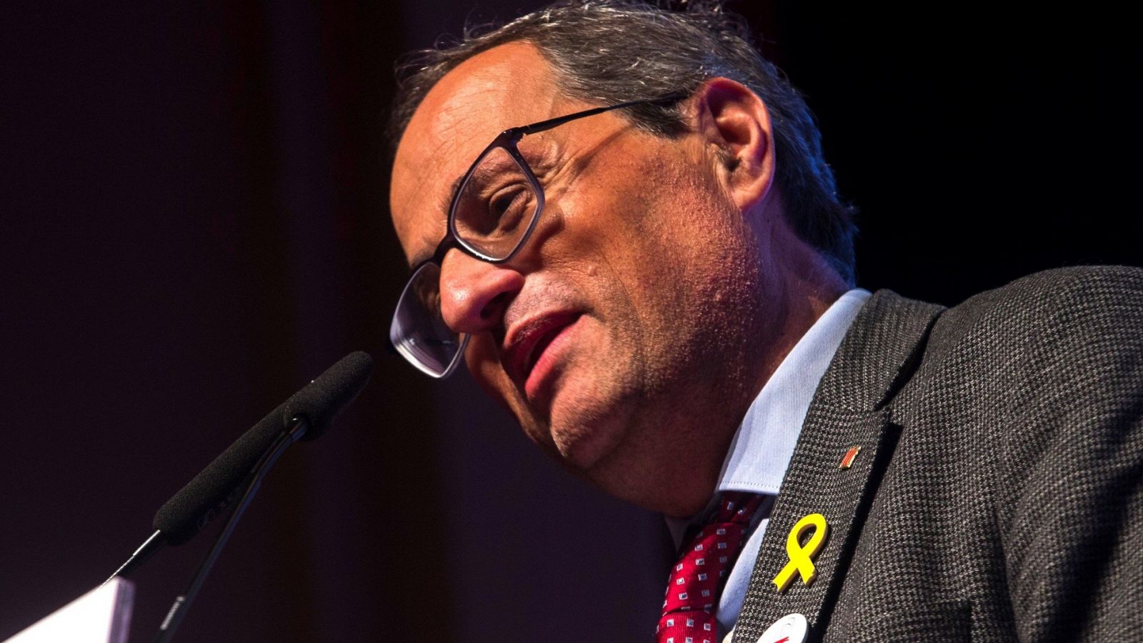 El presidente de la Generalitat, Quim Torra, interviene en un acto de la candidatura de JxCat