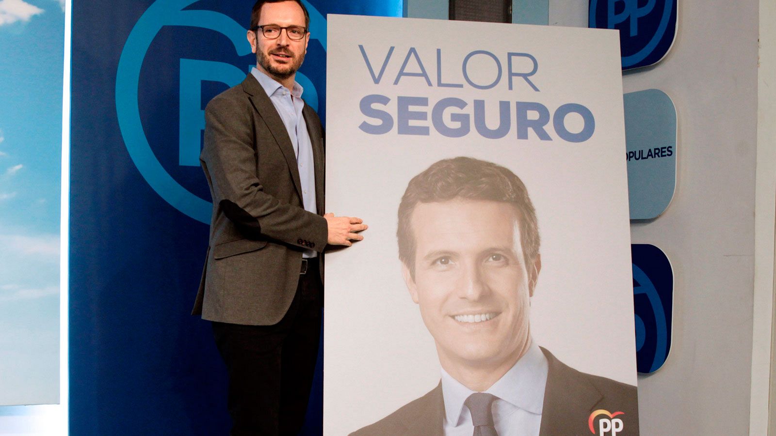 El vicesecretario de organización del Partido Popular Javier Maroto, durante la presentación del eslogan de campaña para las próximas elecciones generales del 28 de abril
