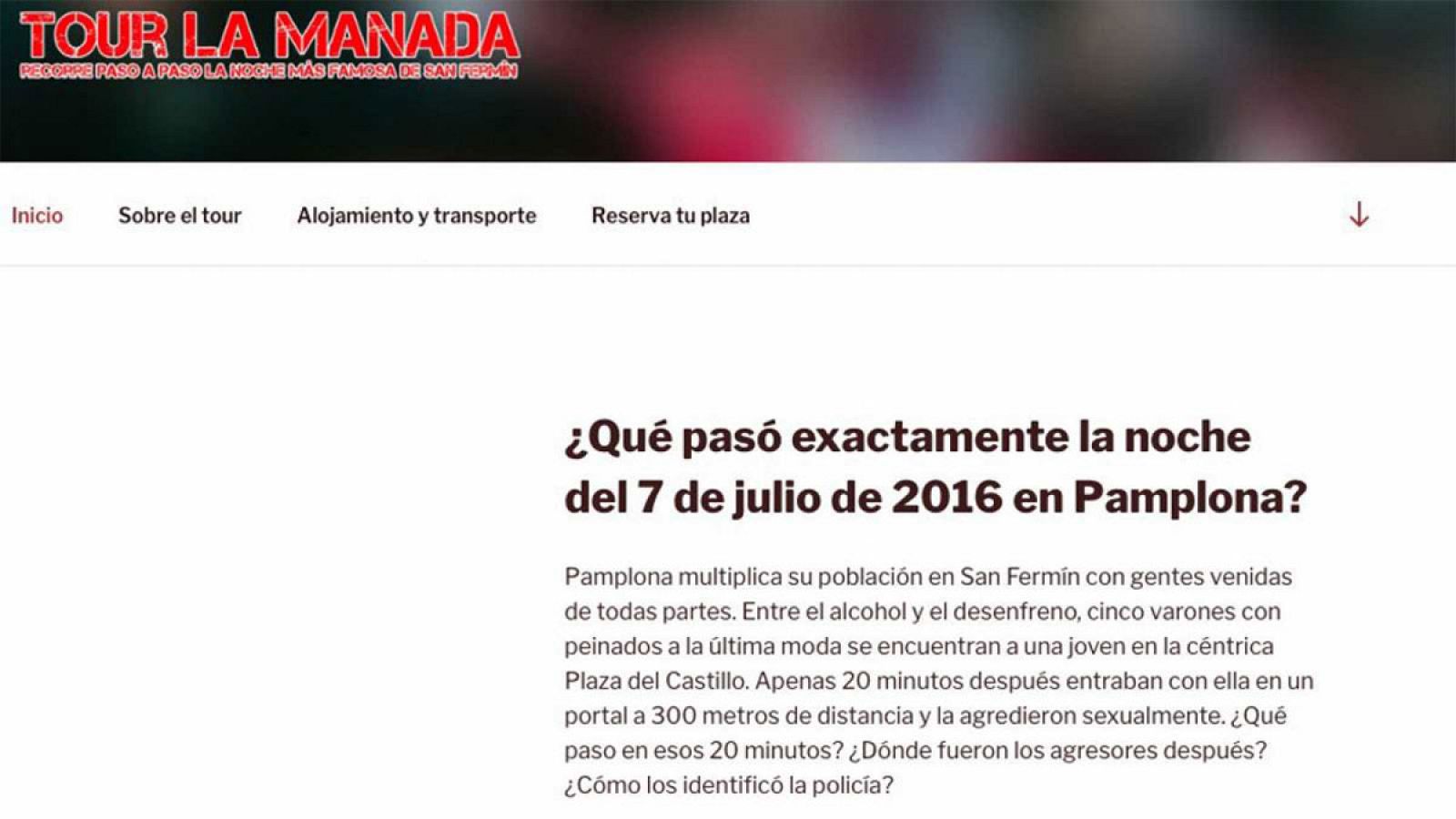 Web con el anuncio sobre un "Tour de La Manada".