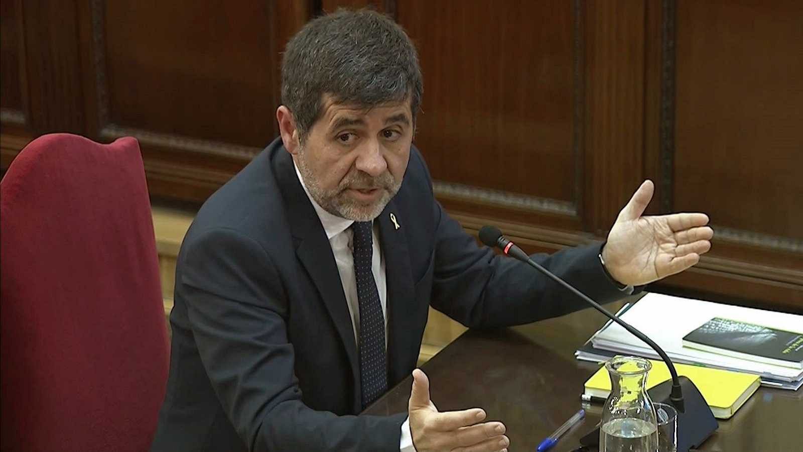 El cabeza de lista de JxCat y expresidente de la ANC, Jordi Sánchez, durante su declaración en el juicio del 'procés' en el Tribunal Supremo.