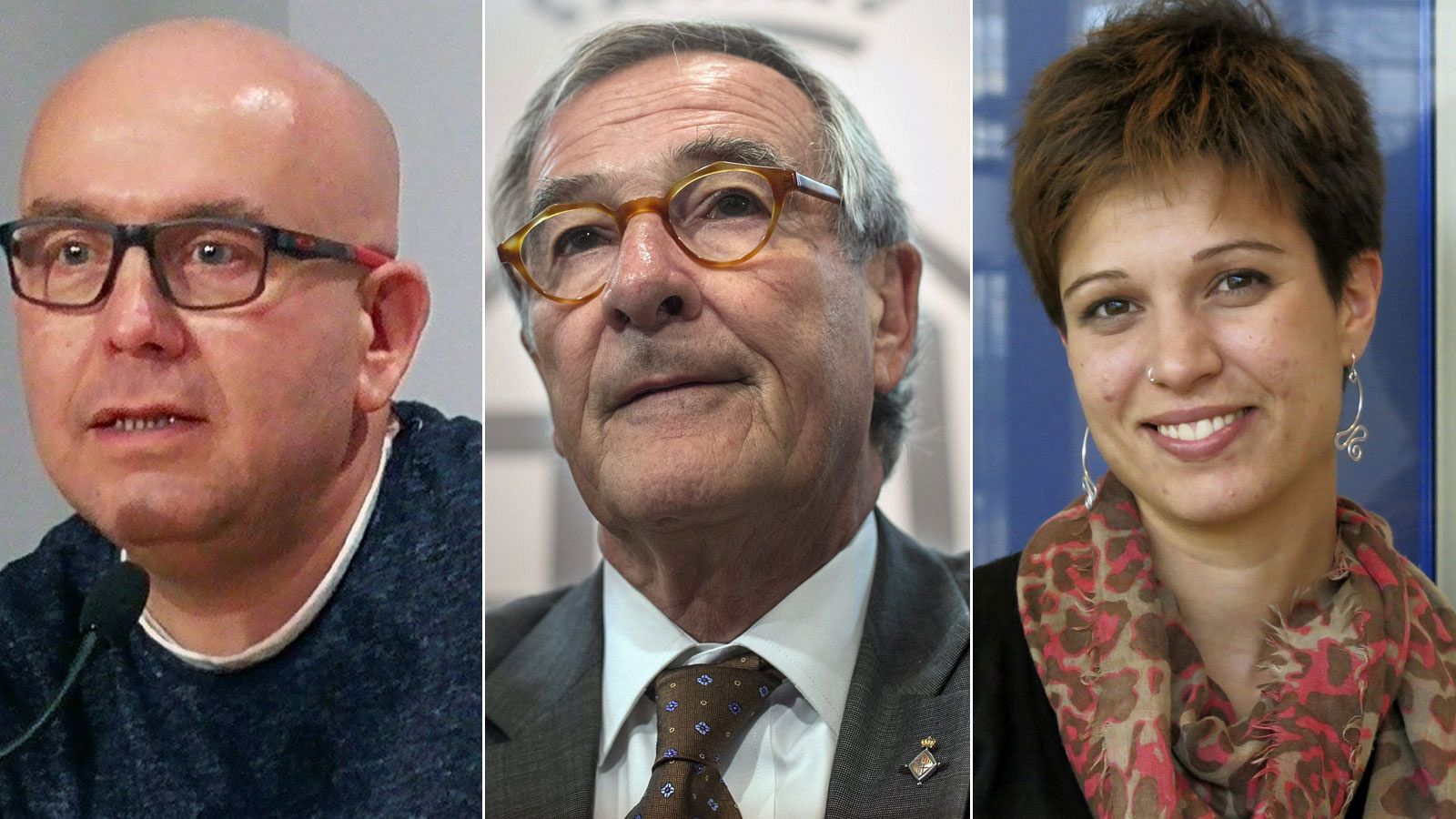 El abogado Gonzalo Boye, el exalcalde de Barcelona Xavier Trias y la periodista Beatriz Talegón, candidatos de JxCat a las elecciones europeas.