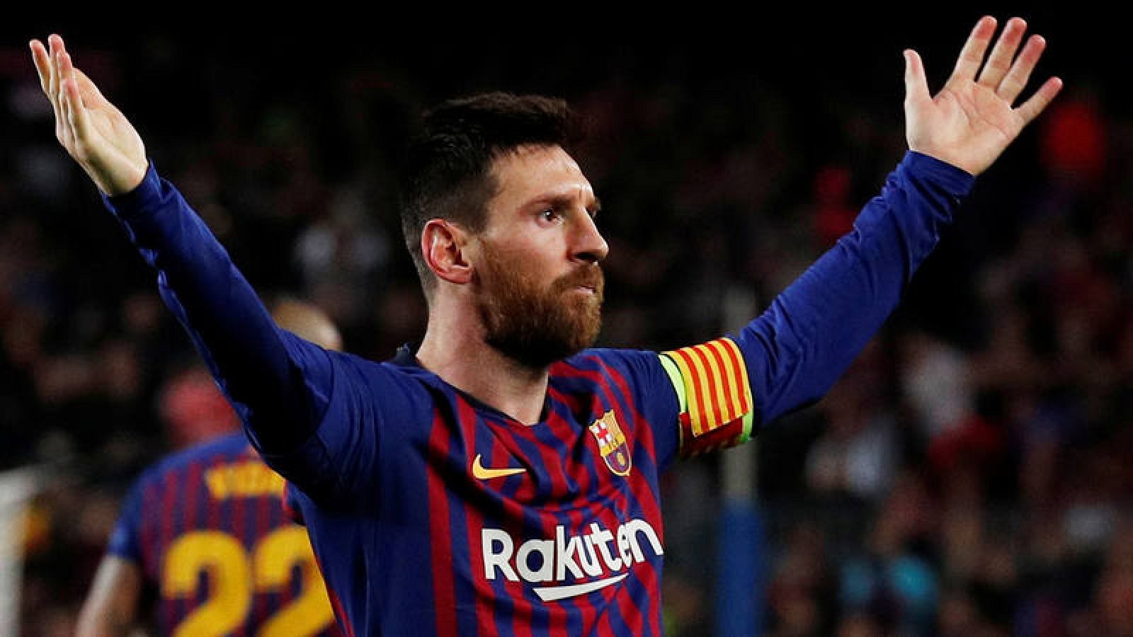 Leo Messi celebra el primero de sus dos goles al Liverpool.
