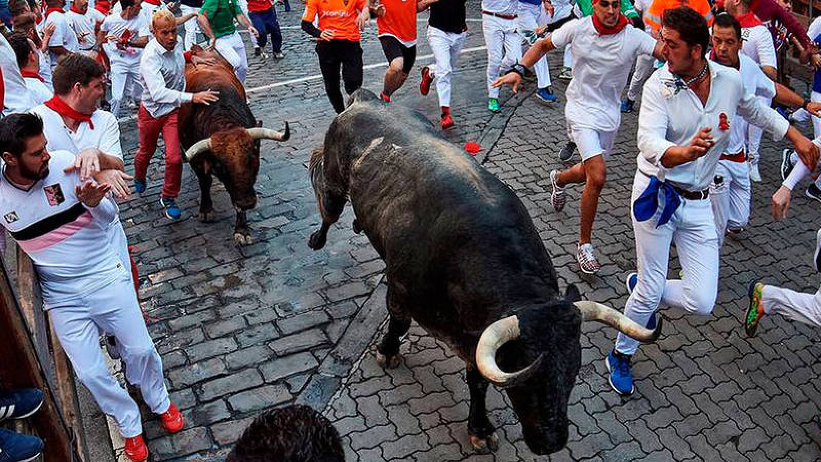 Los toros de Cebada Gago, durante el encierro de 2018