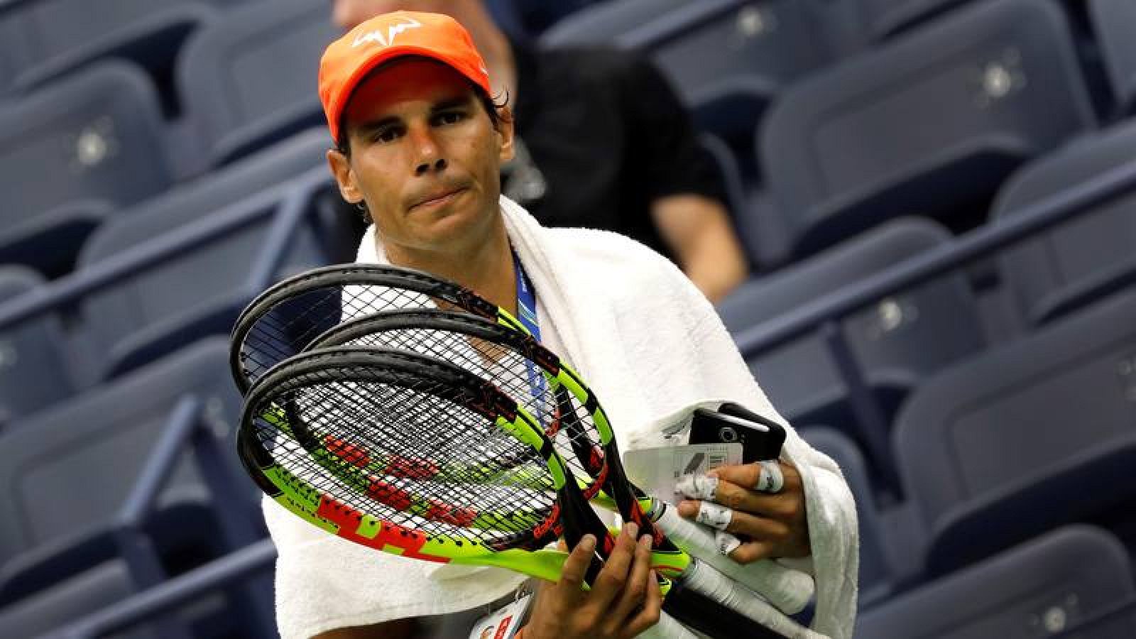El tenista español Rafael Nadal durante un entrenamiento del US Open de 2018. EPA/PETER FOLEY