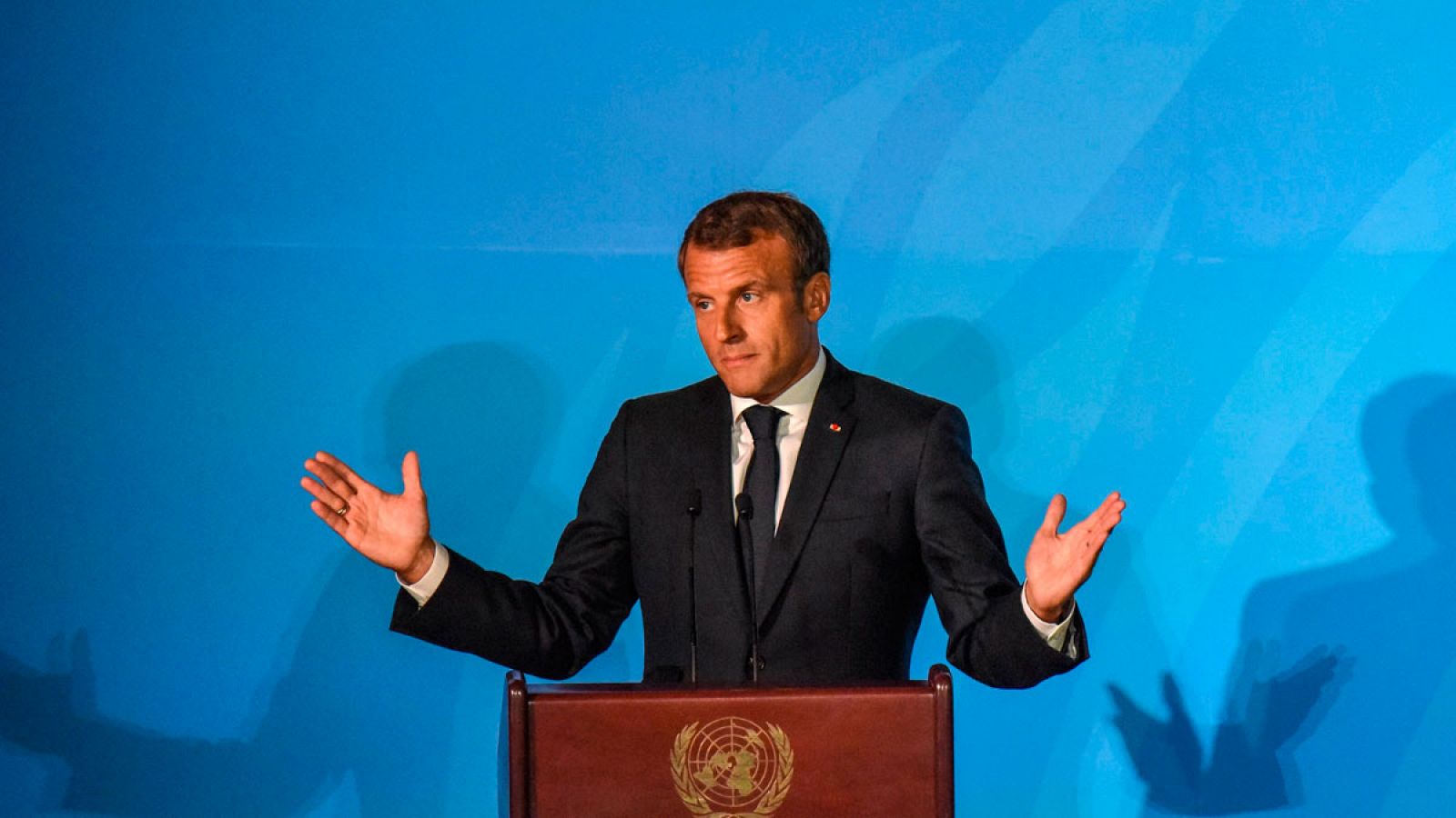 El presidente francés, Emmanuel Macron, este lunes durante su intervención en la Cumbre de Acción Climática.