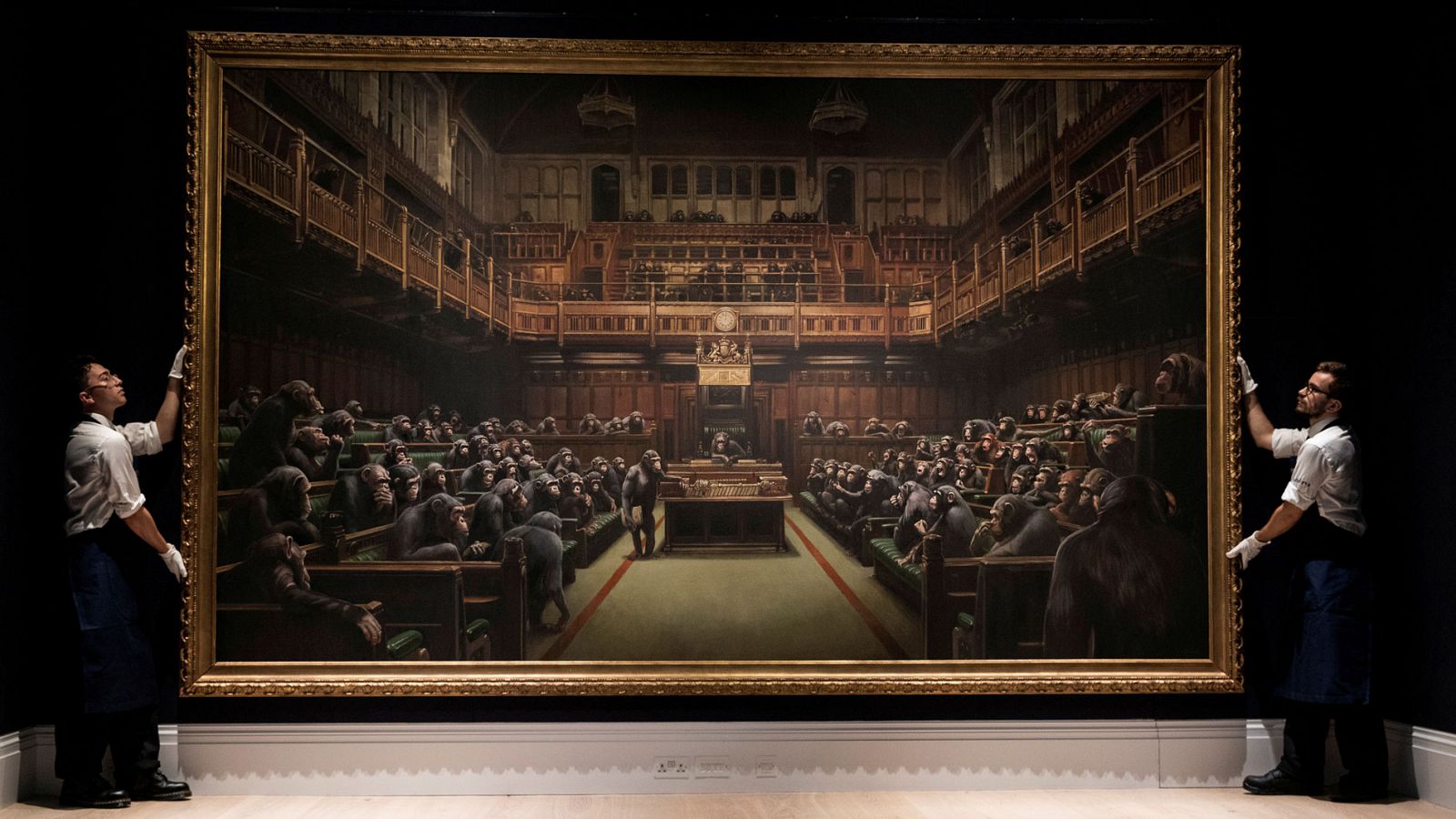 Imagen de archivo de la obra 'Devolved Parliament', de Banksy, subastada en Sotheby's Londres.