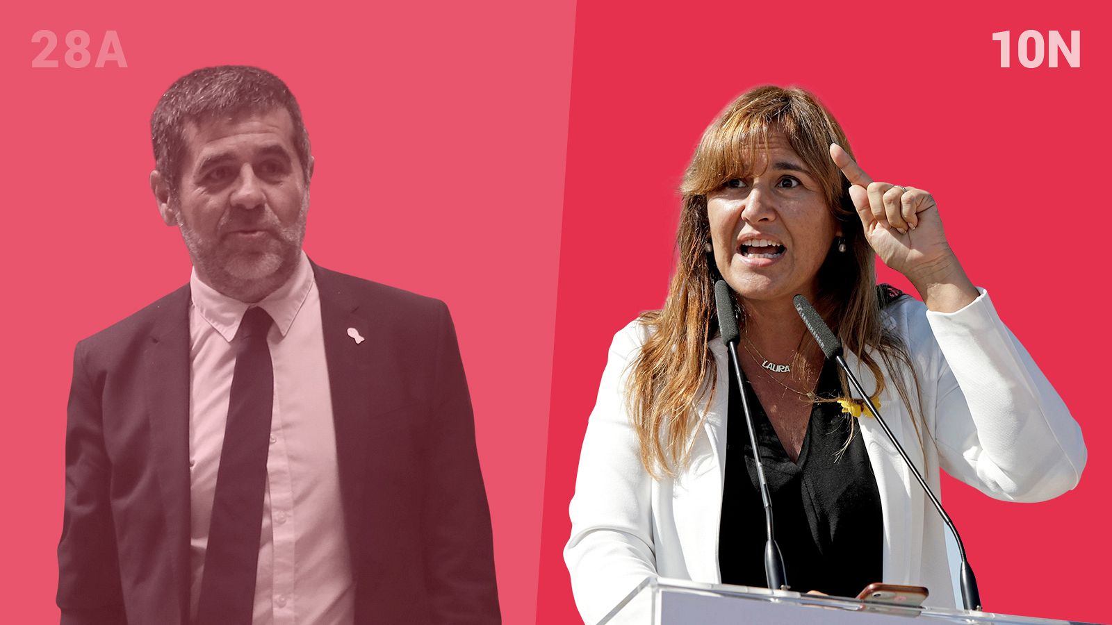 Laura Borràs (derecha) es la candidata de JxCat a las elecciones generales después de que el Supremo condenara e inhabilitara a Jordi Sànchez (izquierda) en la sentencia del 'procés'.