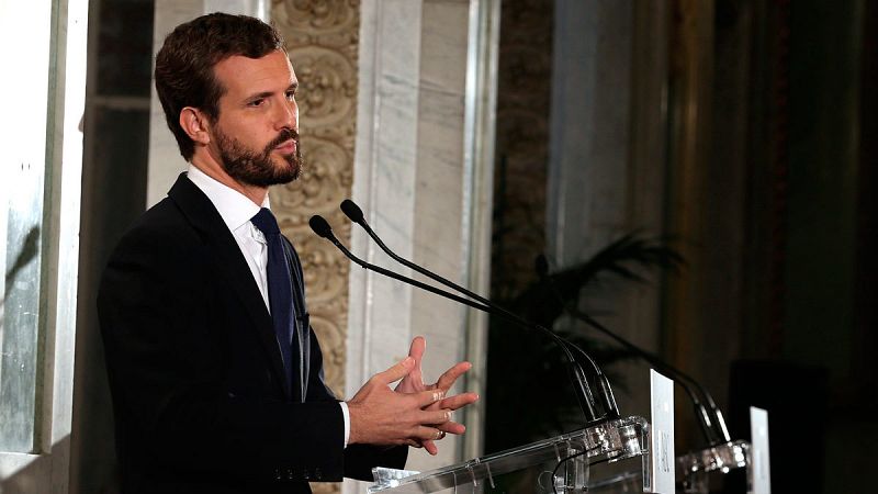 El presidente del Partido Popular, Pablo Casado, en el Foro Abc Deloitte celebrado en el Casino de Madrid.