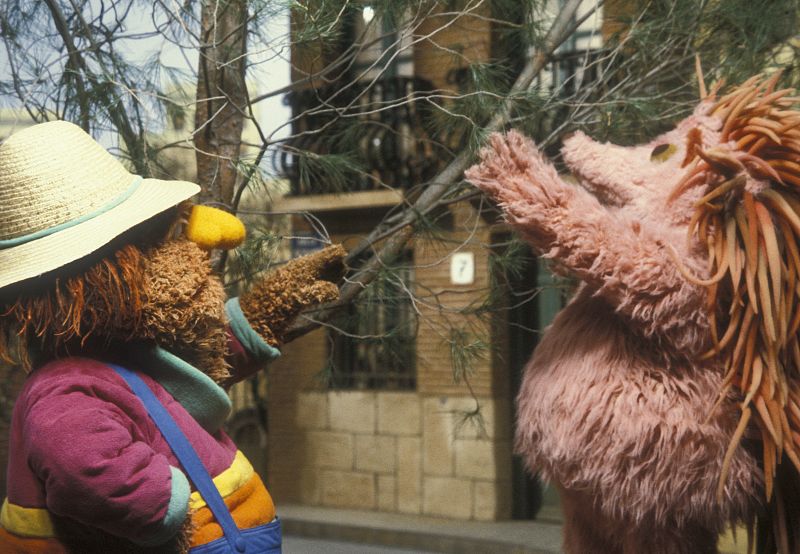 Espinete y Don Pimpón en una de las grabaciones de Barrio Sésamo