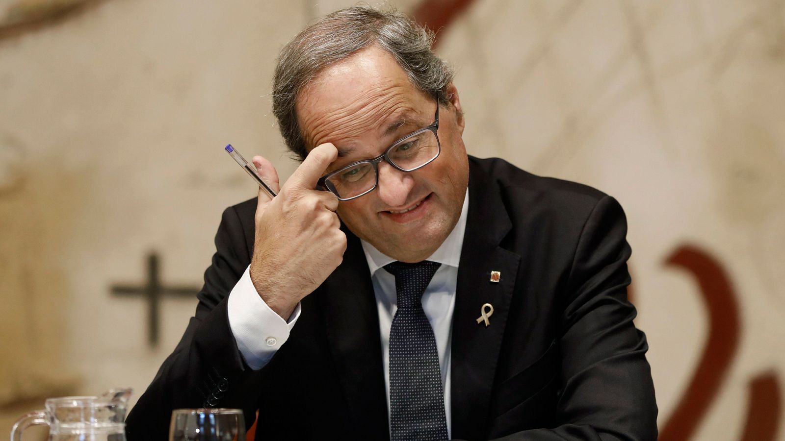 El presidente de la Generalitat, Quim Torra, durante la reunión semanal del gobierno catalán.