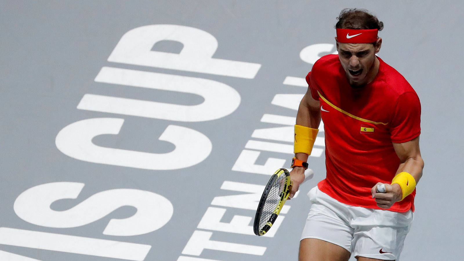 El tenista español Rafa Nadal celebra un punto en la final de Copa Davis.