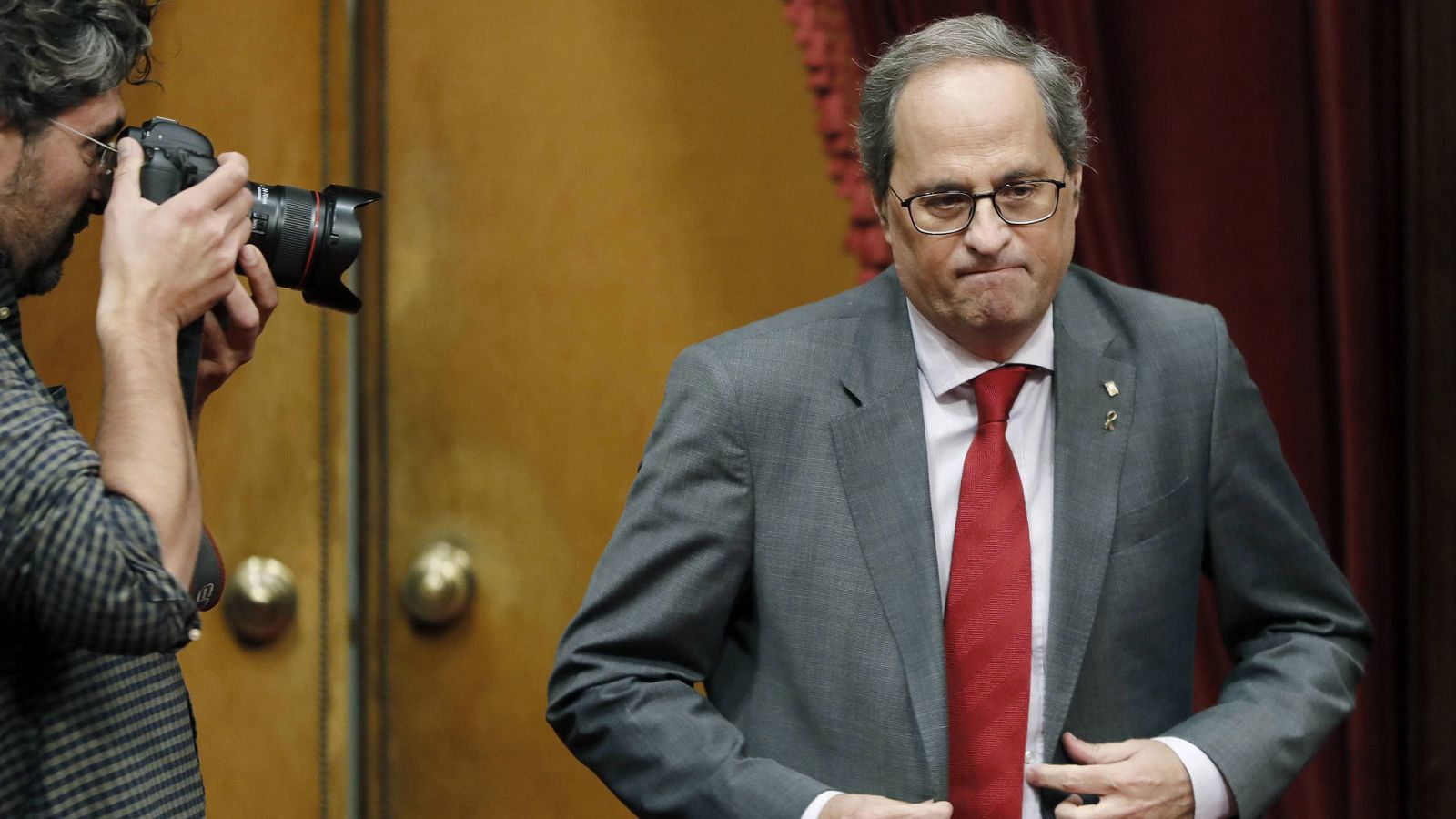 El presidente de la Generalitat, Quim Torra, este martes durante el pleno del Parlament