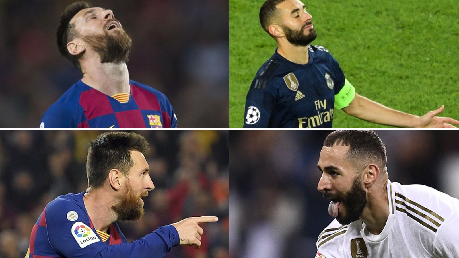 Arriba, Messi y Benzema se lamentan, abajo celebran